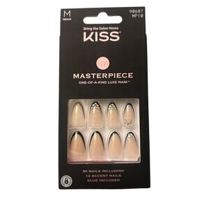 KISS Masterpiece Press‑On Nails – Black French Tip – 30 Count – Medium Length